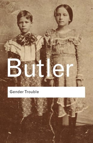 A black and white image of two indigenous children wearing traditional attire with the name Butler in bigger white letters and the title, Gender Trouble, underneath it.