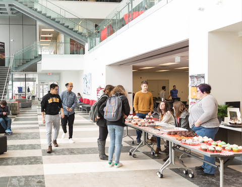 food both set up for students in stratford school campus