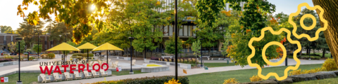 University of Waterloo sign with a yellow gear icon.