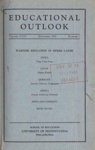 A photo of an introduction page to the book Educational Outlook featuring the works of 4 authors, including Kwame Nkrumah, stamped by the University of Pennsylvania library.
