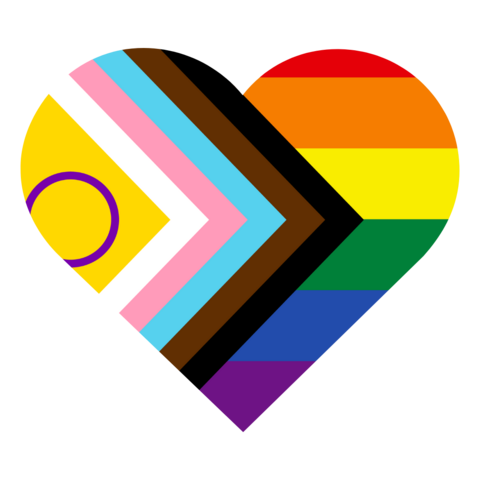 A heart with the Pride Progress flag
