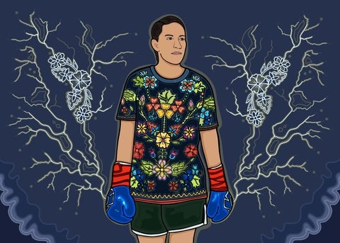 Illustration of Mary Spencer wearing boxing gloves