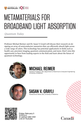Metamaterials for broadband light absorption event poster featuring speakers