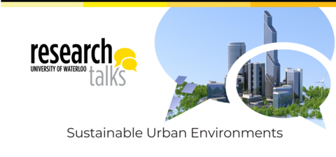 Research Talks event banner featuring an image of buildings within the shape of speech bubbles