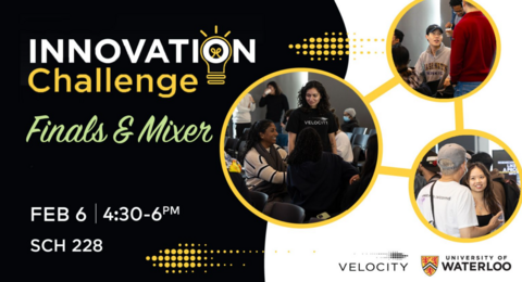 Innovation Challenge finals and mixer banner featuring students
