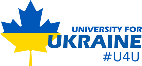 University for Ukraine with a maple leaf in blue and yellow, similar to Ukraine's flag