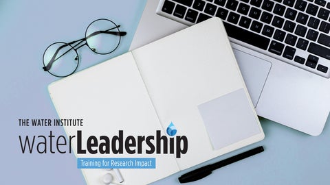 Water leadership banner featuring a blank notebook on a laptop