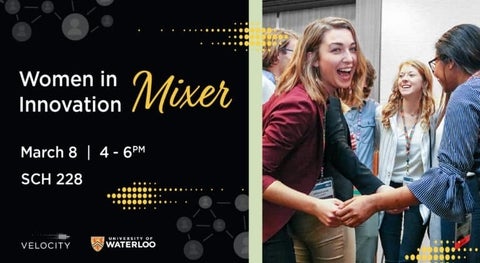 Women in innovation mixer banner featuring students from a past event