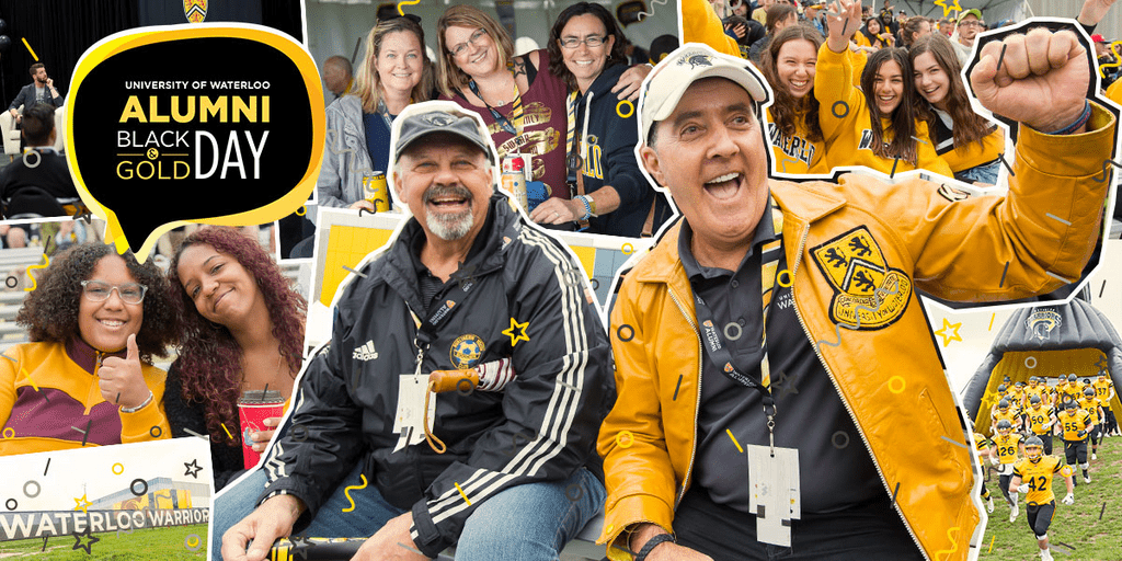 Collage of people cheering at Alumni Black and Gold Day