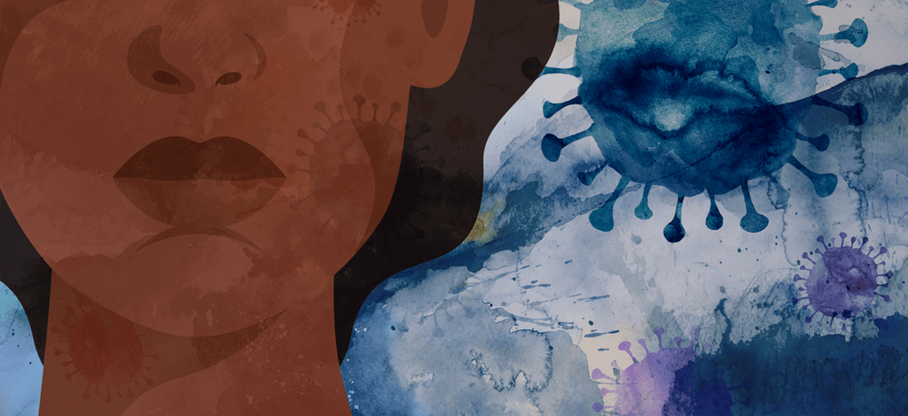 Woman with blue virus watercolour