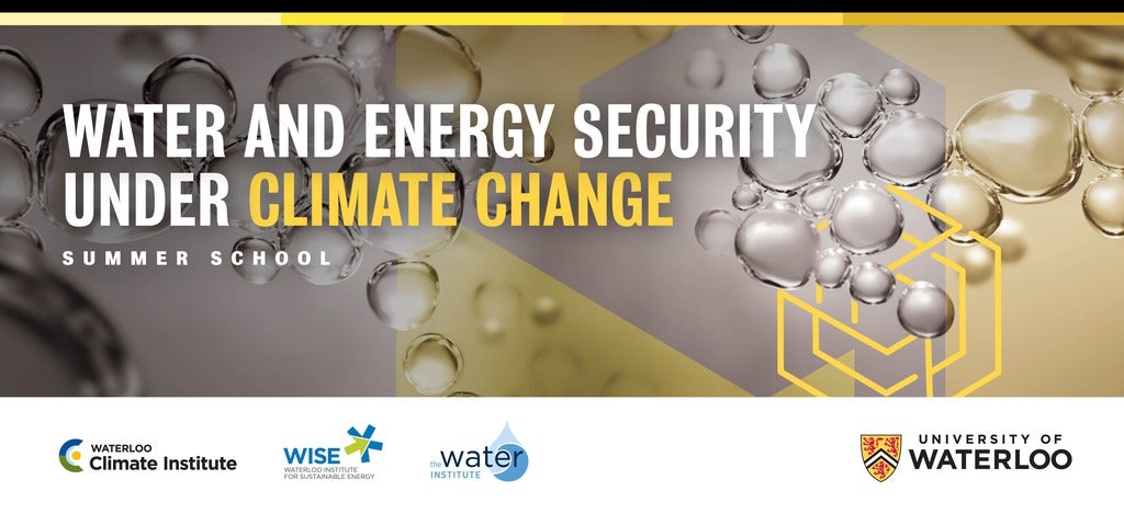 Bubbles in the background with text overlay that says "Water and energy security under climate change"