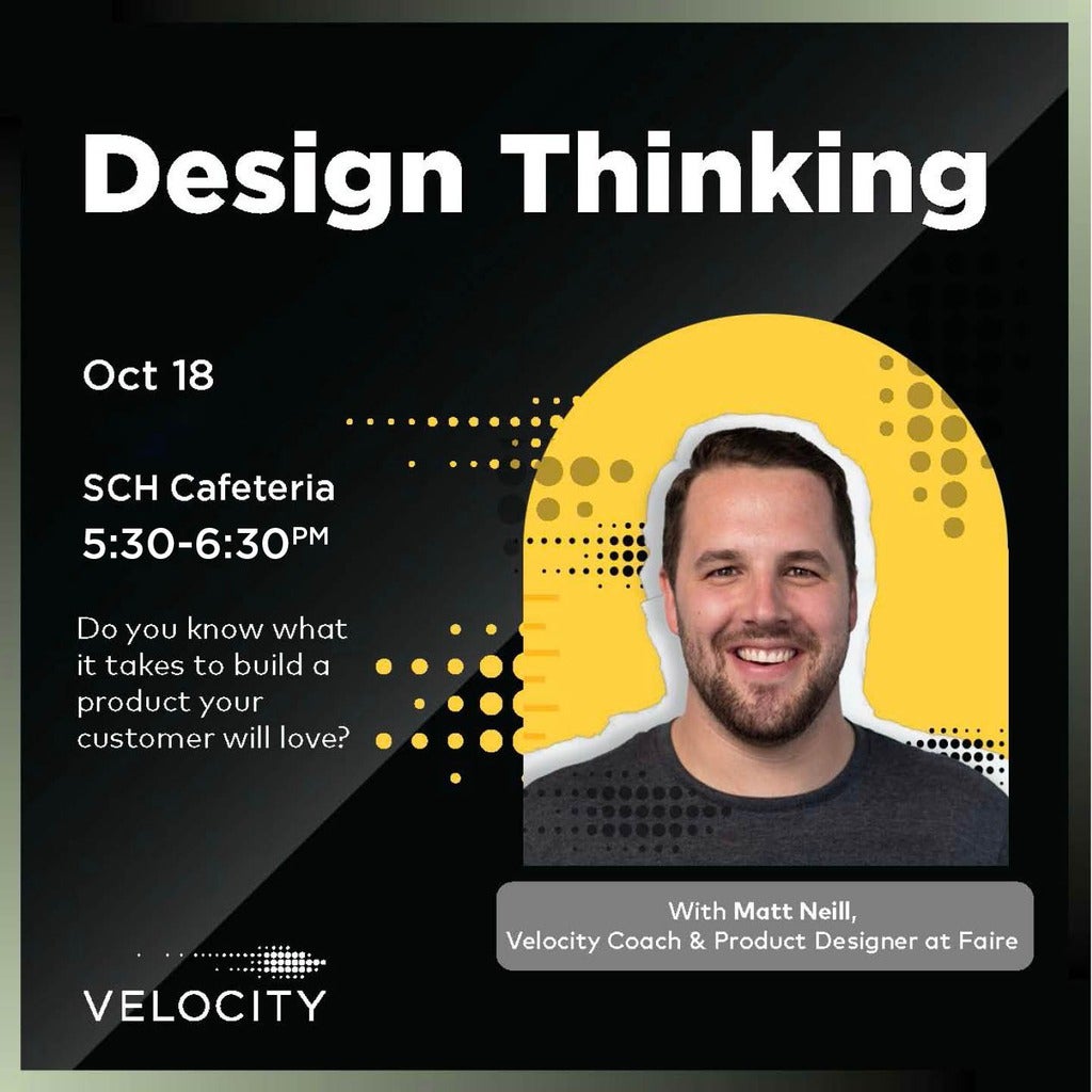 Design Thinking graphic featuring Matt Neill on a yellow background