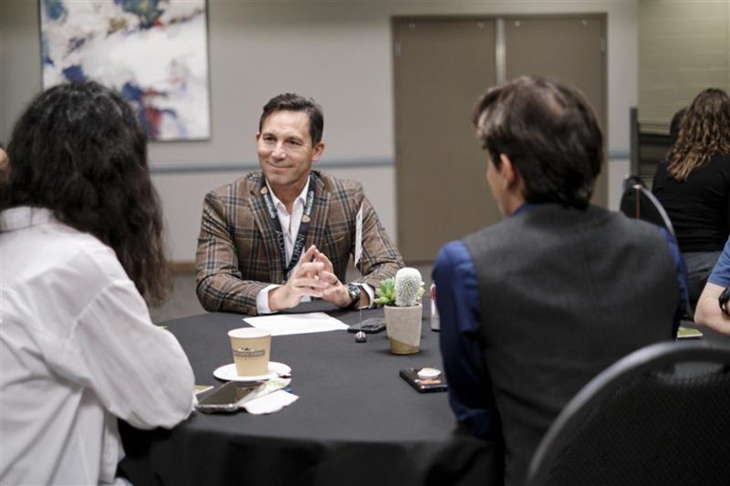 Having a business meeting