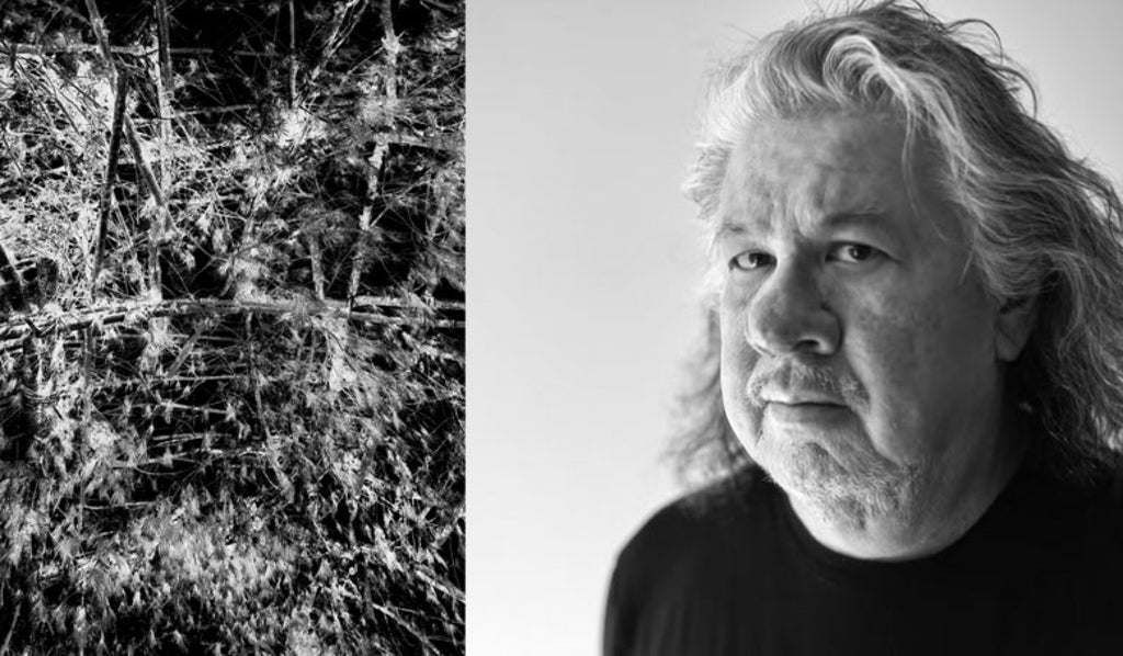 Black and white photos of the artist Greg Staats an one of his photographs