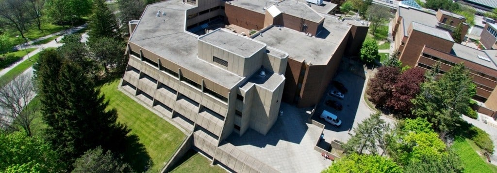 Aerial view of the Psychology, Anthropology, Sociology building