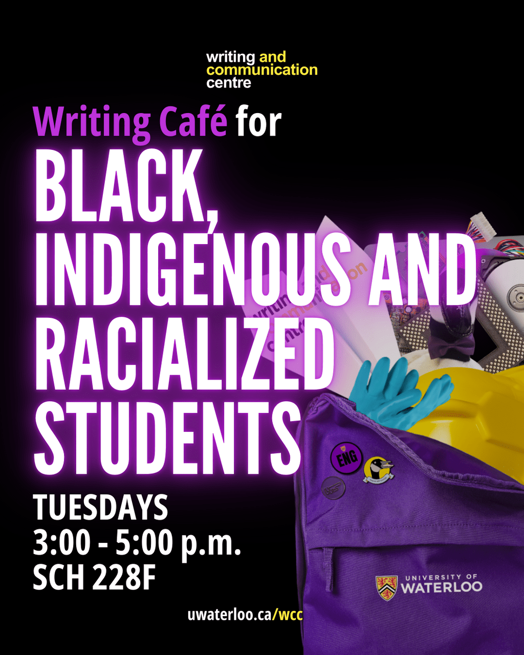 Writing Cafe for Black, Indigenous and racialized students. Tuesdays 3:00-5:00PM SCH 228F