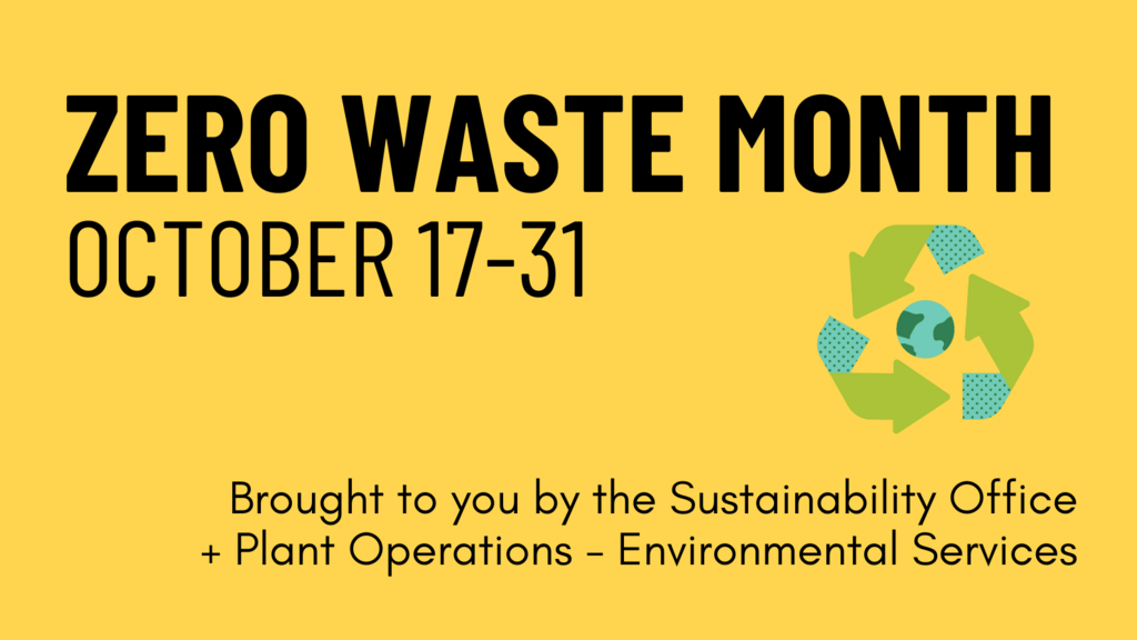 Zero waste month banner in yellow with a recycling symbol