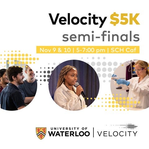 Velocity $5K semi-finals poster featuring students