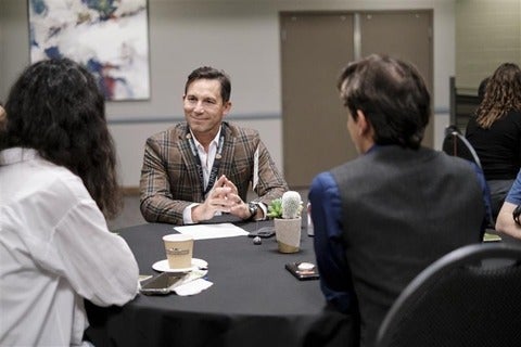 Having a business meeting