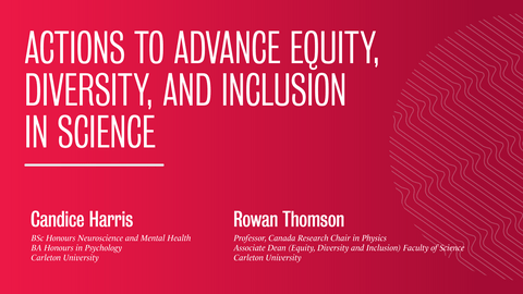 Actions to advance equity, diversity, and inclusion in science written in white text on a red background