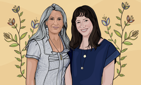 illustration of Jani Lauzon and Kaitlyn Riordan with tree branches