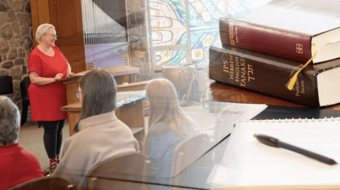 Person speaking during info session