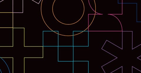 Colourful shapes overlayed on black image