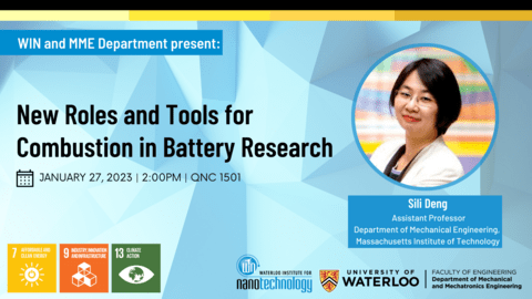 New roles and tools for combustion in battery research event banner featuring Sili Deng