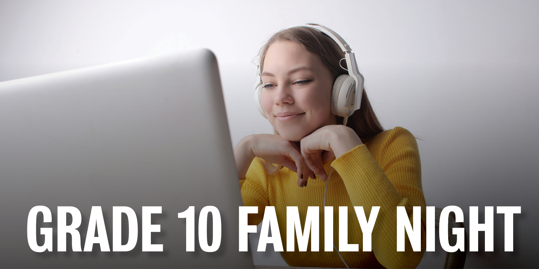 Woman with headphones attending an online event