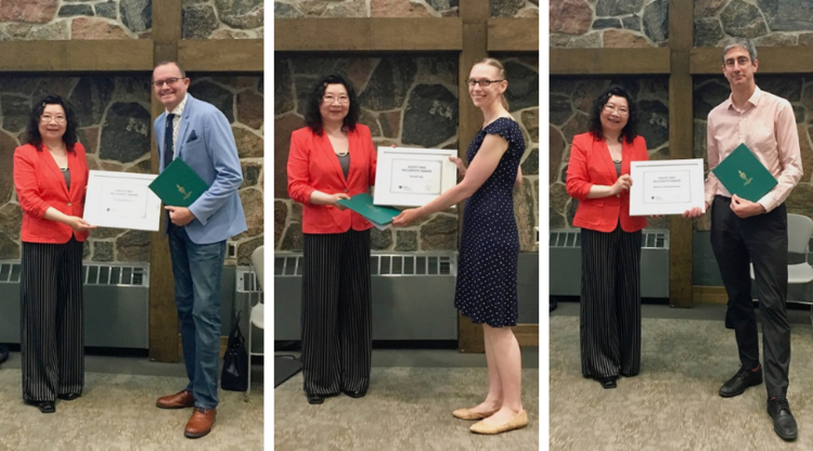 Corey Johnson, Sarah Lau, and Benoit Charbonneau accepting their awards from Equity Committee chair Weizhen Dong.