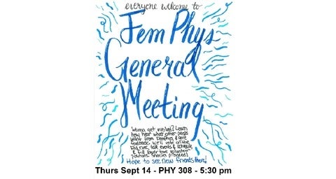 FemPhys General Meeting in handwritten blue ink. 