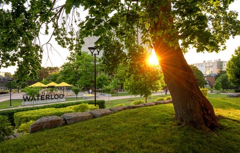 Waterloo sign and Dana Porter Library
