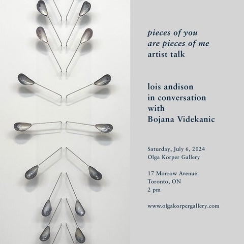 Poster for "pieces of you are pieces of me" artist talk, a conversation between Lois Andison and Bojana Videkanic.