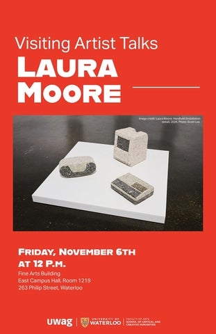 Poster for Laura Moore's artist talk on November 6 at noon. Image shows vintage electronics cover in mosaic tiles.