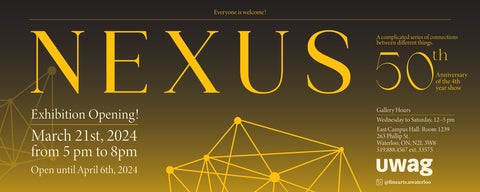 Poster for Nexus exhibition, the 50th anniversary of the 4th-year show, opening March 21 2024 from 5-8 pm.
