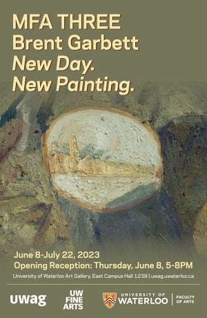 Poster for MFA three Brent Garbett, New Day New Painting with painting of a tree stump