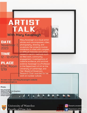 Poster for artist talk by Mary Kavanagh on Nov. 7 2023 at noon in ECH 1219.  Background of poster shows steel beads connected by a web of cables.