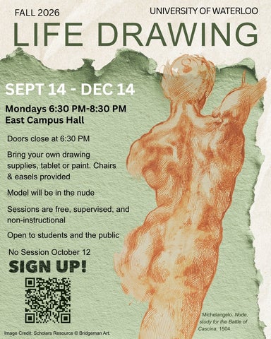 Poster for fall 2026 life drawing sessions with a collaged pattern of a figure drawing and same text as on the webpage.