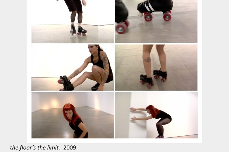 Artwork by Lois Andison.  the floor’s the limit.  2009, 3-channel video installation: 3-DVD set, 3 plasma HDTVs, 3 DVD playe