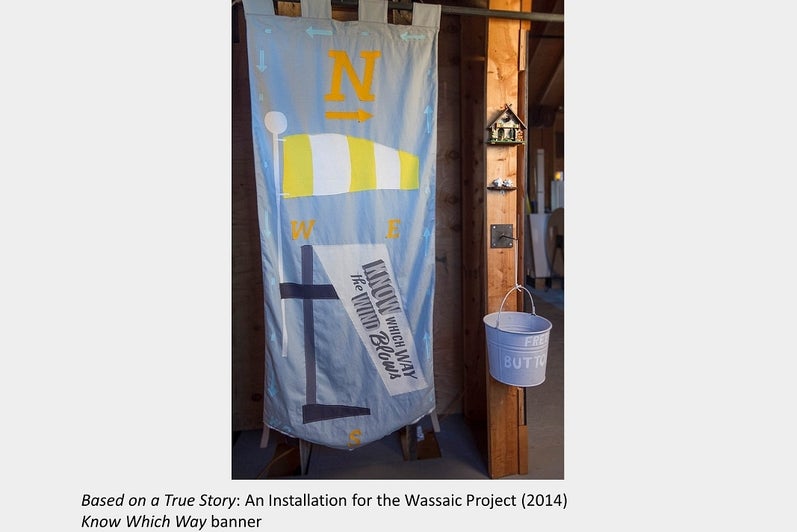 Artwork by Tara Cooper. Based on a True Story: An Installation for the Wassaic Project (2014). Know Which Way banner