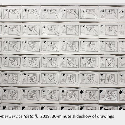 Patrick Allaby's exhibition Customer Service (detail).  2019. 30-minute slideshow of drawings