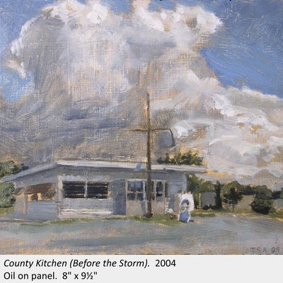 Artwork by Scott Anderson. County Kitchen (Before the Storm). 2004. Oil on canvas. 8" x 9½"