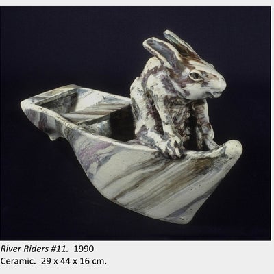 Artwork by Ann Roberts. River Riders #11. 1990. Ceramic. 29 x 44 x 16 cm.