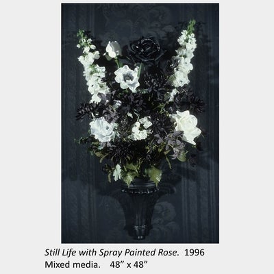 Artwork by Charles Baker. Still Life with Spray Painted Rose. 1996. Mixed media. 48” x 48”