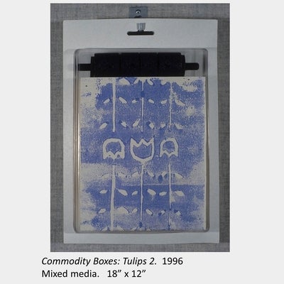 Artwork by Charles Baker. Commodity Boxes: Tulips 2. 1996. Mixed media. 18” x 12”