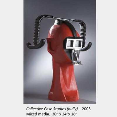 Artwork by Susan Beniston. Collective Case Studies (bully). 2008. Mixed media.  30” x 24”x 18”