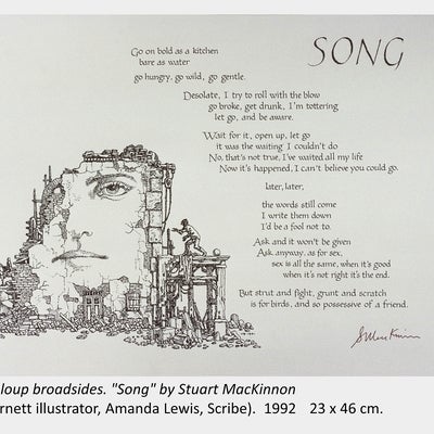 Artwork by Virgil Burnett; Pasdeloup broadsides: "Song" by Stuart MacKinnon; (V. Burnett illustrator, Amanda Lewis, Scribe) 1992