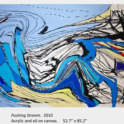 Artwork by Michael Capobianco. Pushing Stream. 2010. Acrylic and oil on canvas. 52.7” x 85.2”
