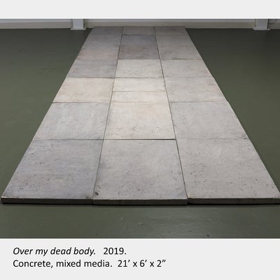 Artwork by Carrie Perreault, "Over my dead body",  2019.  Concrete, mixed media.