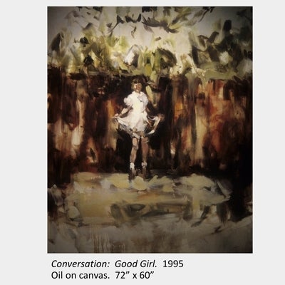 Artwork by Darlene Cole. Conversation: Good Girl. 1995. Oil on canvas. 72” x 60”